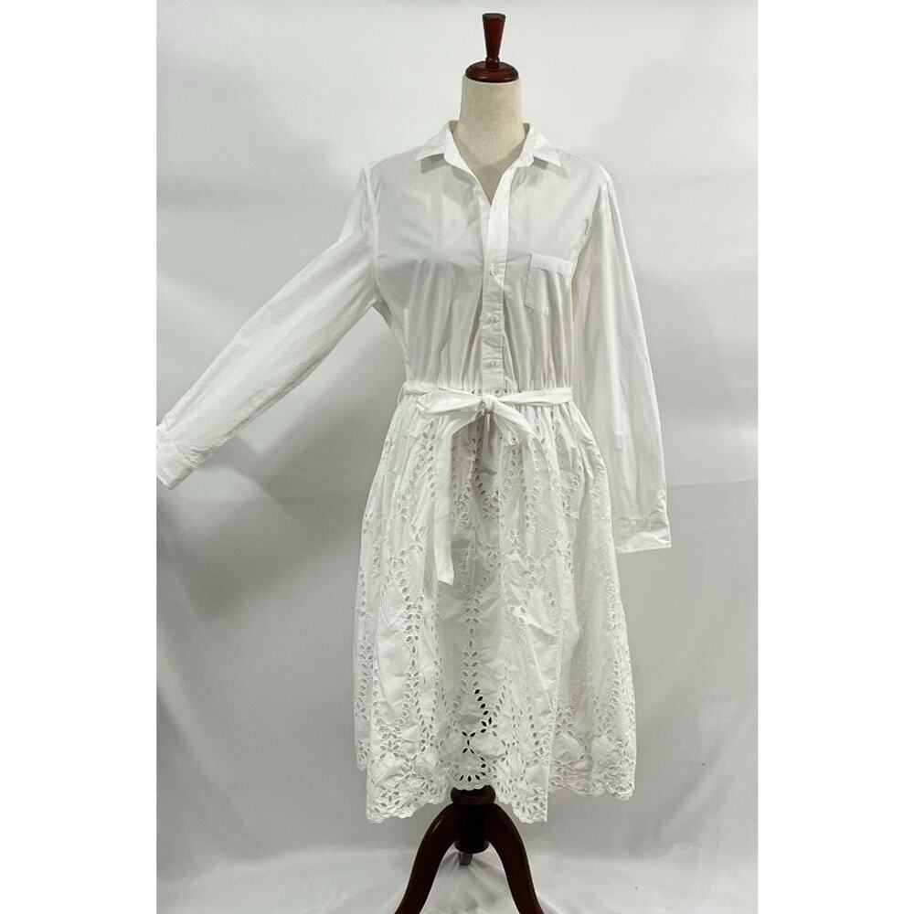 FRANK & EILEEN Sz L Large Embroidered Eyelet Grace Midi Shirt Dress - Picture 8 of 15